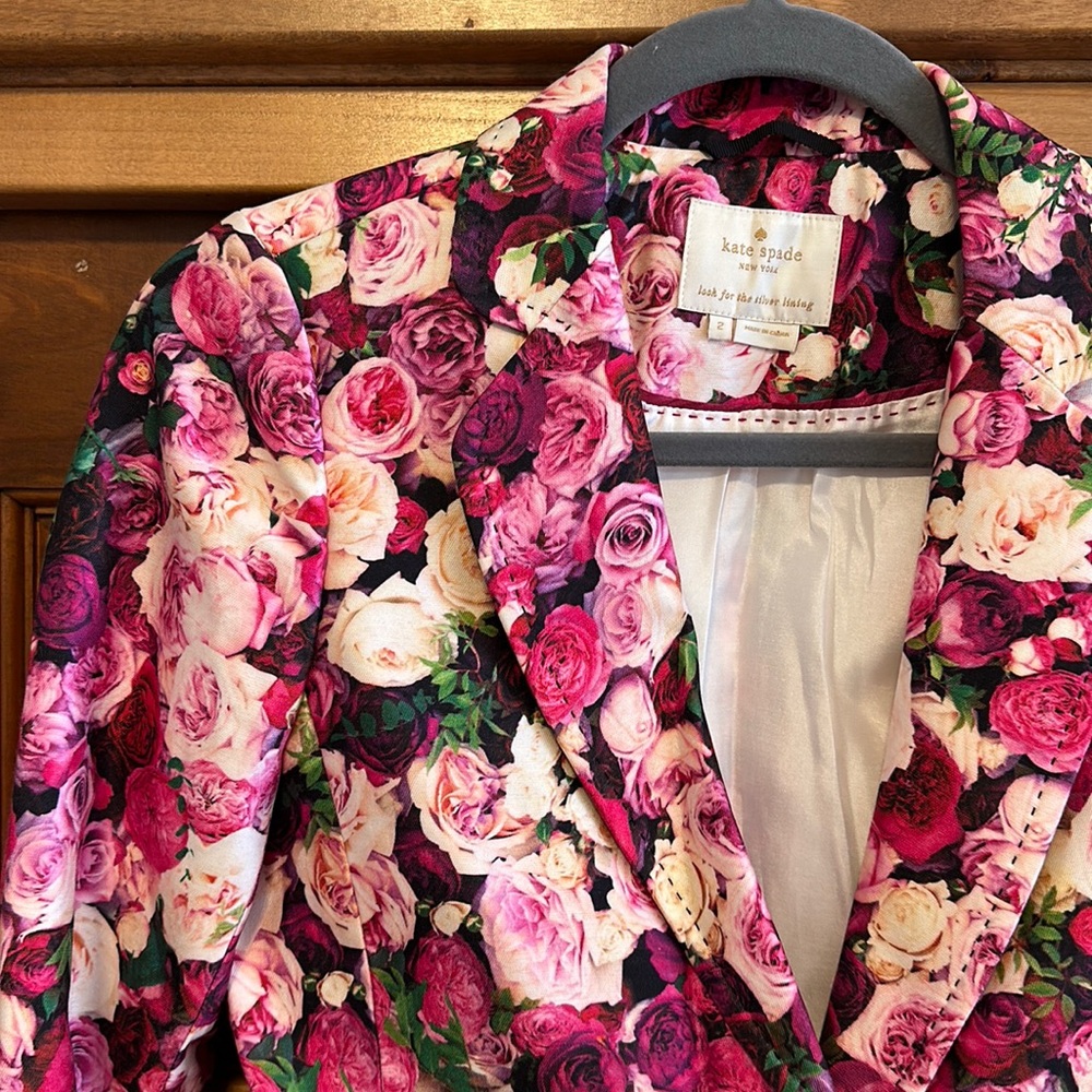 Kate Spade Pink Rose Floral Blazer 2